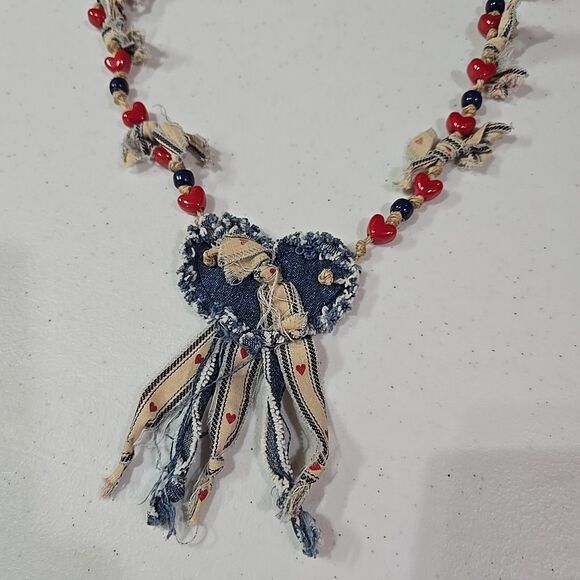 VTG Handmade Denim Hippie Shirt Vest Open Festival Hearts Fringe Psychedelic 60s - Picture 14 of 14